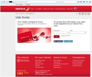 Parece la página oficial de Iberia, pero no lo es.